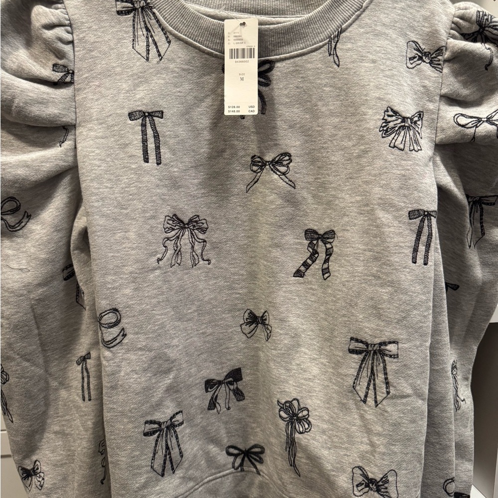 Anthropologie Gray Bow Patterned Sweatshirt